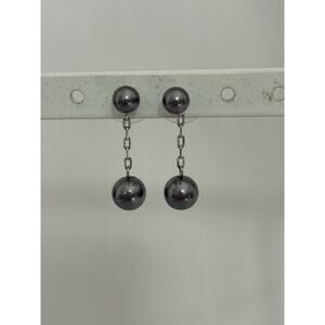 Cute Silver Tone Beaded Dangle Post Earrings